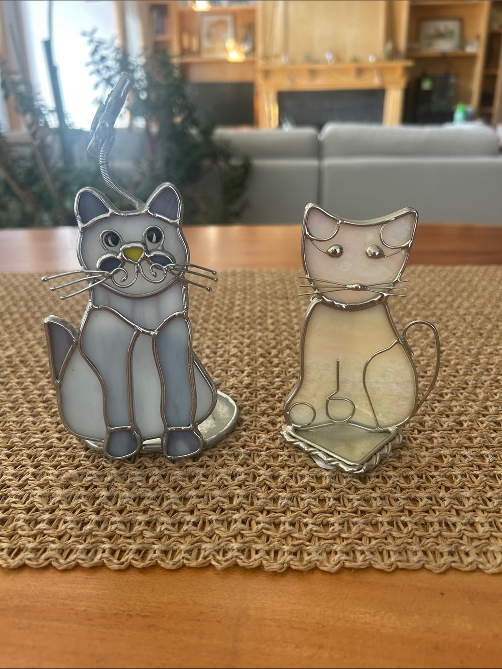 Stained glass Cats - one candle holder, one pen holder